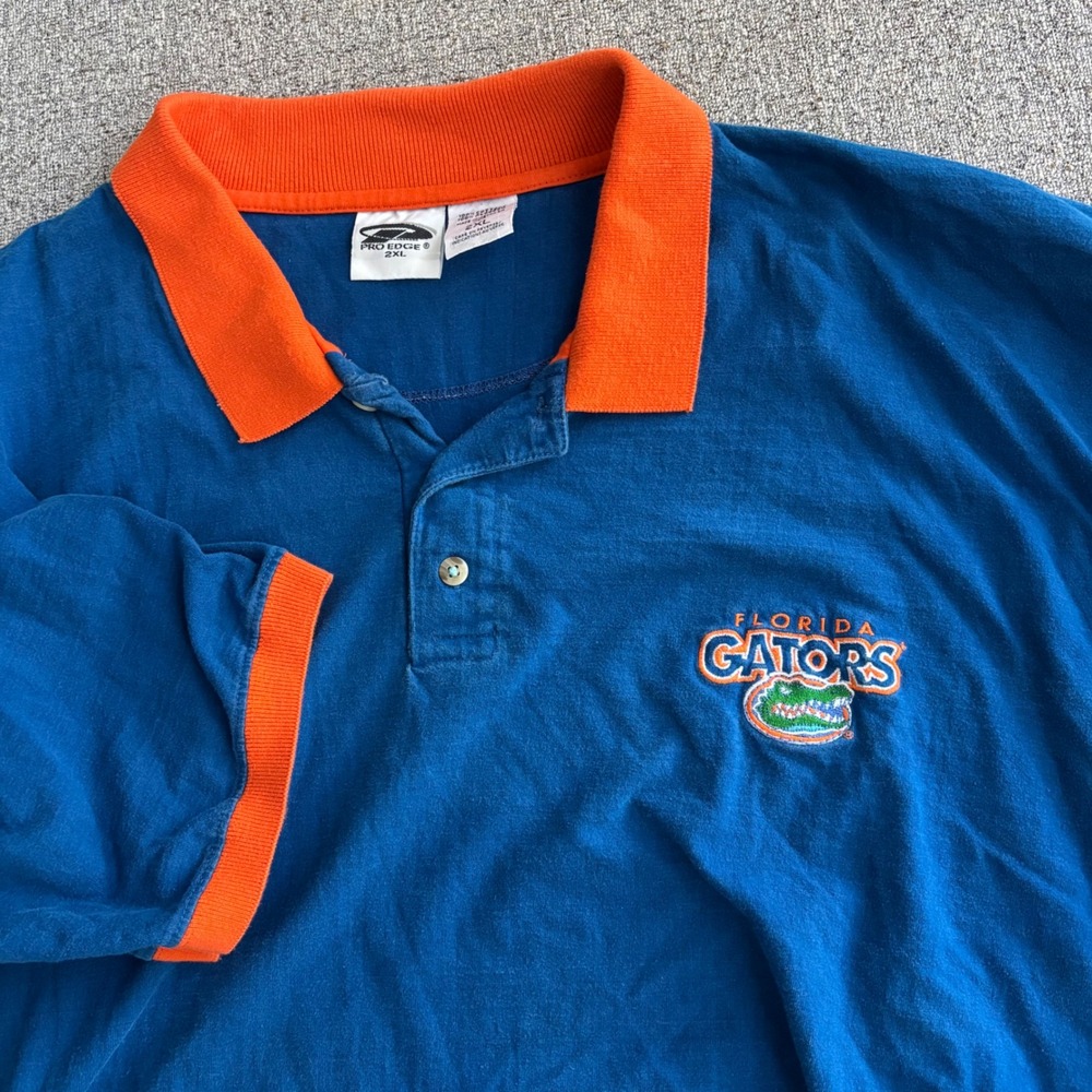 Florida Gators Vintage Pro Edge Polo Shirt Mens 2XL Blue NCAA Football